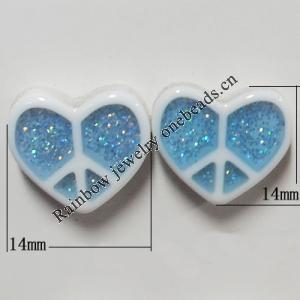 Resin Cabochons, No Hole Headwear & Costume Accessory, Heart,The other side is Flat 14x14mm, Sold by Bag