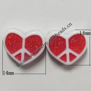 Resin Cabochons, No Hole Headwear & Costume Accessory, Heart,The other side is Flat 14x14mm, Sold by Bag