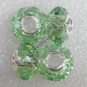 Crystal European Beads, with silver Color Copper Core, Faceted Rondelle 14x9mm Hole:About 4.5mm, Sold by PC