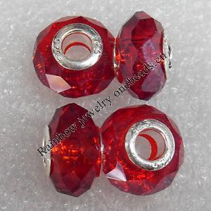 Crystal European Beads, with silver Color Copper Core, Faceted Rondelle 14x9mm Hole:About 4.5mm, Sold by PC