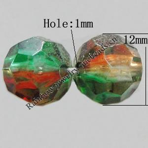 Dichroic Plastic Beads, Faceted Round 12mm Hole:1mm, Sold by Bag