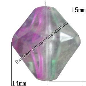 Dichroic Plastic Beads, Faceted Bicone 15x14mm Hole:2mm, Sold by Bag