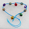 Waxed cotton Bracelets with Plastic Beads & Bell,Length:About 7.9 Inch，Sold by Group 