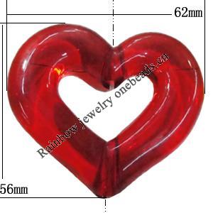 Transparent Acrylic Bead, Heart 62x56mm Hole:4mm Sold by Bag 