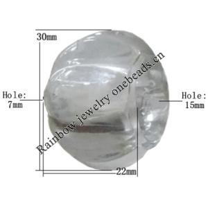 Transparent Acrylic Bead, 22x30mm Big Hole:15mm, Small Holle:7mm, Sold by Bag 