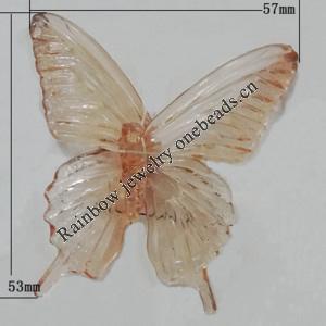 Transparent Acrylic Bead No Hole, Butterfly 57x53mm, Sold by Bag 