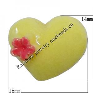 Resin Cabochons, No Hole Headwear & Costume Accessory, Heart, The other side is Flat 14x15mm, Sold by Bag