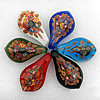 Inner Flower Handmade Lampwork Gold Sand Pendant, Mix Color, Leaf 61x34mm Hole:About 8mm, Sold by Group