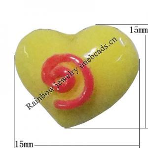 Resin Cabochons, No Hole Headwear & Costume Accessory, Heart, The other side is Flat 15x15mm, Sold by Bag