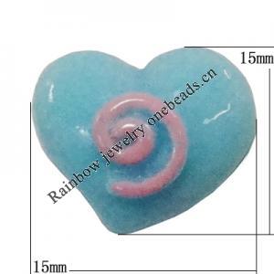 Resin Cabochons, No Hole Headwear & Costume Accessory, Heart, The other side is Flat 15x15mm, Sold by Bag