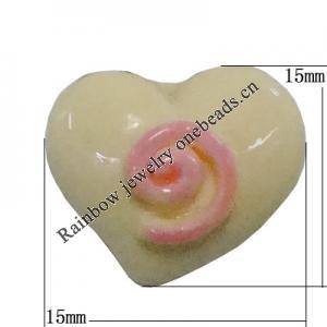 Resin Cabochons, No Hole Headwear & Costume Accessory, Heart, The other side is Flat 15x15mm, Sold by Bag