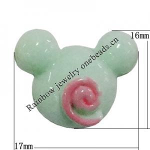 Resin Cabochons, No Hole Headwear & Costume Accessory, Animal Head, The other side is Flat 17x16mm, Sold by Bag