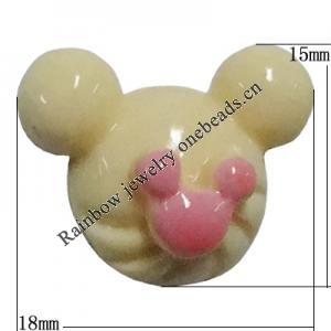 Resin Cabochons, No Hole Headwear & Costume Accessory, Animal Head, The other side is Flat 18x15mm, Sold by Bag