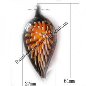 Inner Flower Lampwork Pendant, Leaf 61x27mm Hole:About 5mm, Sold by PC