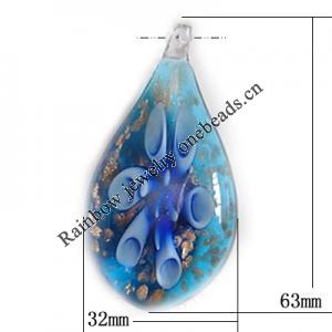 Inner Flower Lampwork Pendant, Leaf 63x32mm Hole:About 5mm, Sold by PC