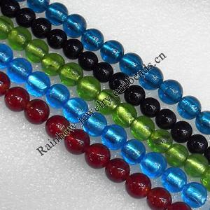 Silver Foil Lampwork Beads, Mix Color, Round 8mm Hole: About 1.5mm, Sold by Group