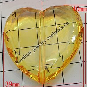 Transparent Acrylic Beads, Heart 40x39mm Hole:2mm, Sold by Bag 