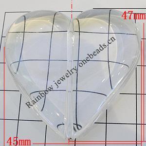 Transparent Acrylic Beads, Heart 47x45mm Hole:2mm, Sold by Bag 