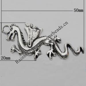 Pendant Zinc Alloy Jewelry Findings Lead-free, 50x20mm Hole:3mm, Sold by Bag