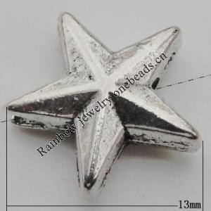 Bead Zinc Alloy Jewelry Findings Lead-free, Star 13mm Hole:1mm, Sold by Bag