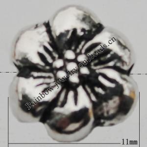 Bead Zinc Alloy Jewelry Findings Lead-free, Flower 11mm Hole:1mm, Sold by Bag