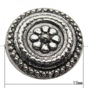 Bead Zinc Alloy Jewelry Findings Lead-free, Flat Round 12mm Hole:1mm, Sold by Bag