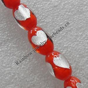 Silver Foil Lampwork Beads, Oval 11x16mm Hole:1.5mm, Sold by PC