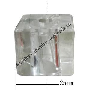Transparent Acrylic Bead, Cube 25mm Hole:Big:6mm,Small:4mm Sold by Bag 