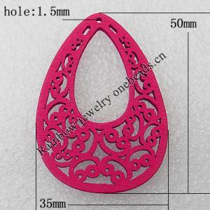 Wooden Pendant / charm，Tearcharm 50x35x2.5mm, Hole:About 1.5mm, Sold by Group