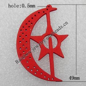 Wooden Pendant / charm，Moon 49x2.5mm, Hole:About 0.5mm, Sold by Group