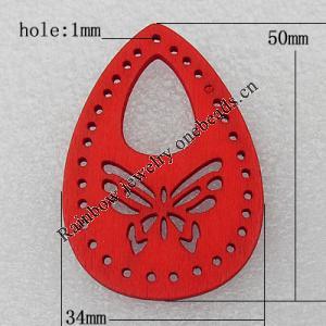 Wooden Pendant / charm，Tearcharm 50x34x2.5mm, Hole:About 1mm, Sold by Group