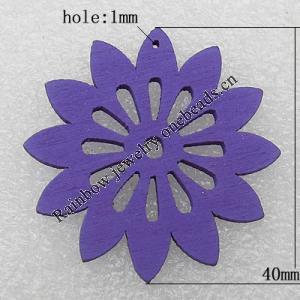 Wooden Pendant / charm，Flower 40x2.5mm, Hole:About 1mm, Sold by Group