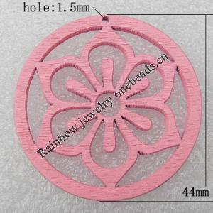 Wooden Pendant / charm，Flat Round 44x2.5mm, Hole:About 1.5mm, Sold by Group