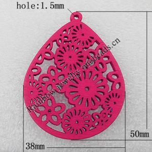 Wooden Pendant / charm，Tearcharm 50x38x2.5mm, Hole:About 1.5mm, Sold by Group