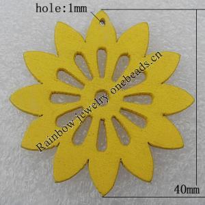 Wooden Pendant / charm，Flower 40x2.5mm, Hole:About 1mm, Sold by Group