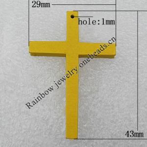 Wooden Pendant / charm，Cross 29x43x2.5mm, Hole:About 1mm, Sold by Group