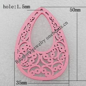 Wooden Pendant / charm，Tearcharm 50x35x2.5mm, Hole:About 1.5mm, Sold by Group