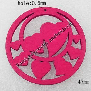 Wooden Pendant / charm，Flat Round 47x2.5mm, Hole:About 0.5mm, Sold by Group