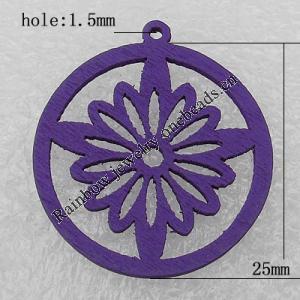 Wooden Pendant / charm，Flat Round 25x2.5mm, Hole:About 1.5mm, Sold by Group