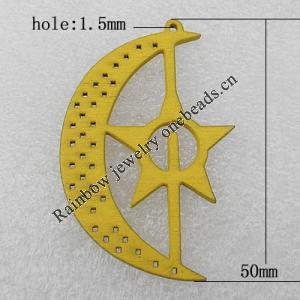 Wooden Pendant / charm，Moon 50x2.5mm, Hole:About 0.5mm, Sold by Group