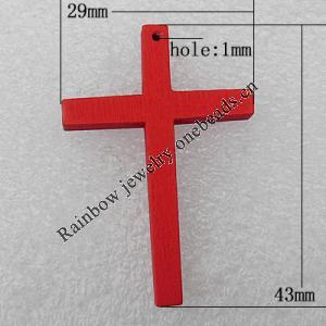Wooden Pendant / charm，Cross 29x43x2.5mm, Hole:About 1mm, Sold by Group