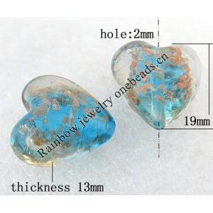 Gold Sand Lampwork Beads, Heart 19x13mm Hole:About 2mm, Sold by PC