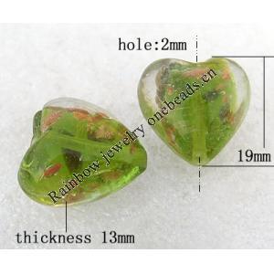 Gold Sand Lampwork Beads, Heart 19x13mm Hole:About 2mm, Sold by PC