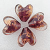 Gold Sand Lampwork Beads, Heart 19x13mm Hole:About 2mm, Sold by PC