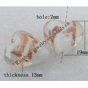 Gold Sand Lampwork Beads, Heart 19x13mm Hole:About 2mm, Sold by PC