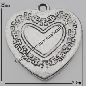 Pendant Zinc Alloy Jewelry Findings Lead-free, Heart 23x22mm Hole:2mm, Sold by Bag