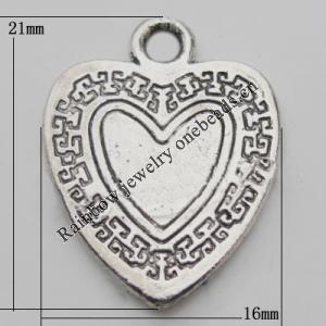 Pendant Zinc Alloy Jewelry Findings Lead-free, Heart 21x16mm Hole:2mm, Sold by Bag