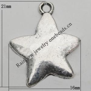 Pendant Zinc Alloy Jewelry Findings Lead-free, Star 21x16mm Hole:1.5mm, Sold by Bag