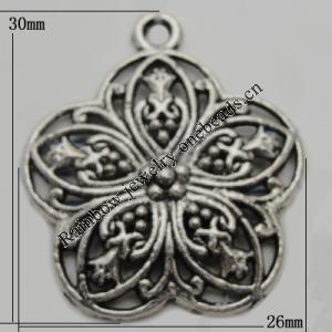 Pendant Zinc Alloy Jewelry Findings Lead-free, 30x26mm Hole:2mm, Sold by Bag