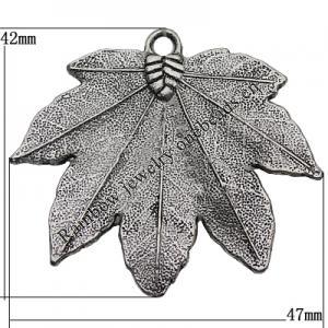 Pendant Zinc Alloy Jewelry Findings Lead-free, Leaf 42x47mm Hole:4mm, Sold by Bag